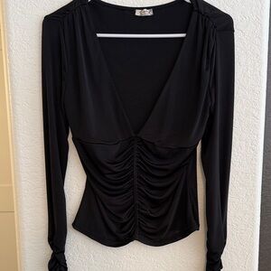 Free People Elegant Black Gathered Blouse